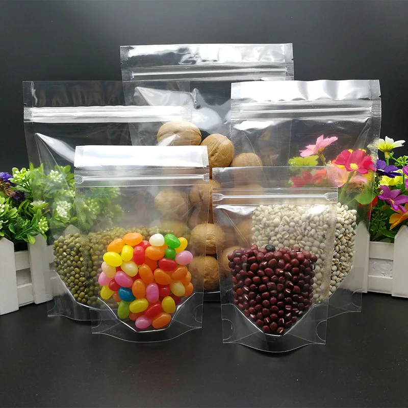 

100pcs Stand Up Food Pouch Packaging Clear Plastic Zip Lock Package Ziplock Reclosable Self Heat Seal Bag For Zipper Resealable