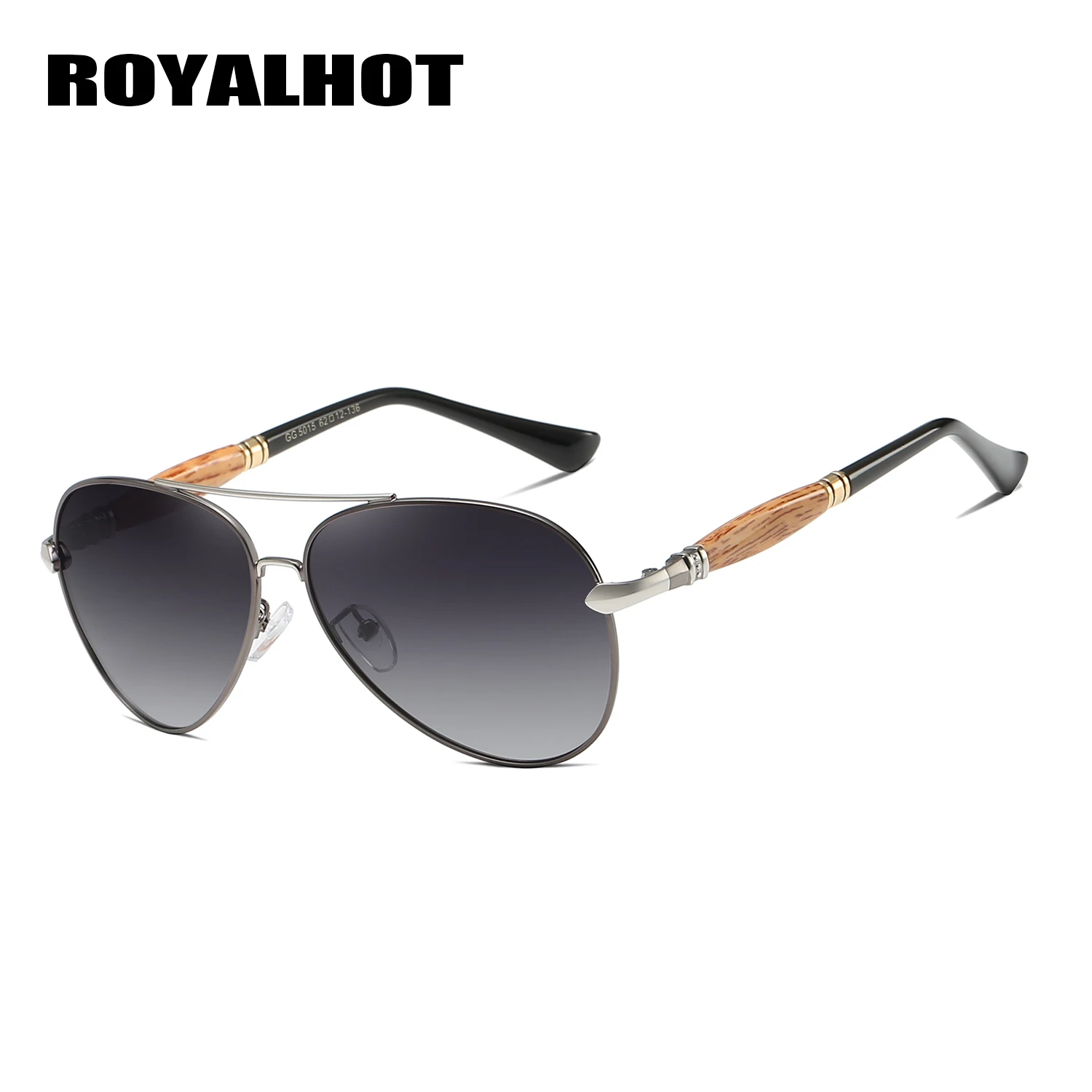 RoyalHot Men Women Polarized Sunglasses Oval Aloy&Wood Frame Sun Glasses Driving Glasses Shades Oculos masculino Male 900151 - Цвет линз: Grey Silver