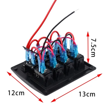 

4 Gang Red LED Waterproof Rocker Panel Switch w/Lens For Marine Boat 12-24V E7CA