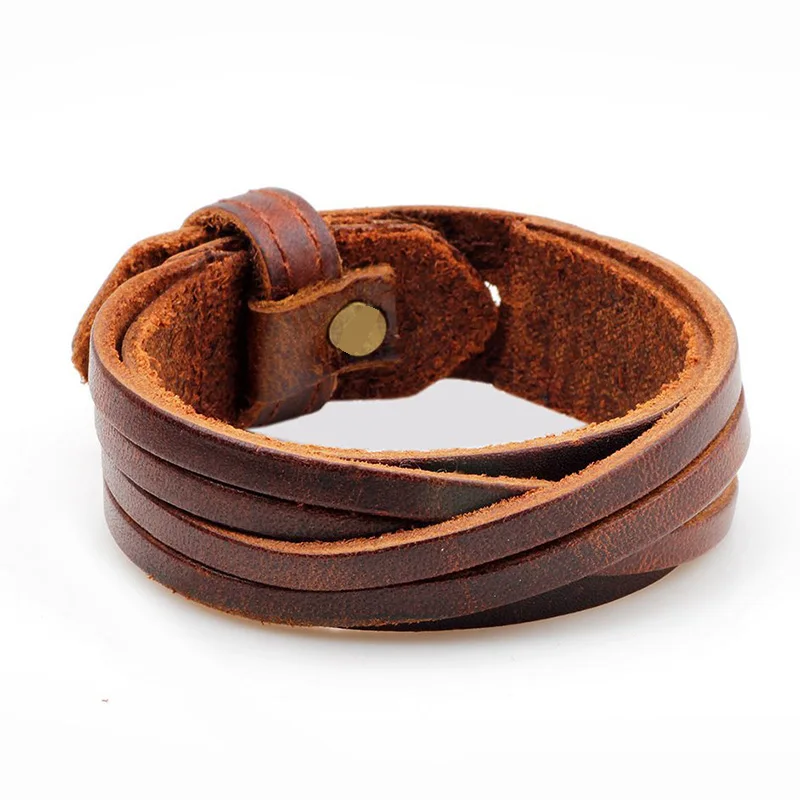 Vintage Punk Genuine Leather Bracelet Bangle Men Handmade Leather Wristband Steampunk Motorcycle Jewelry Male Braclets leather braided bracelet leather bracelet pearl leather bracelet