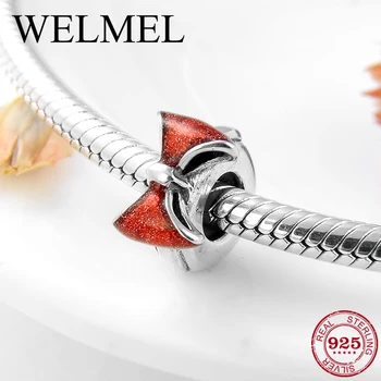 

2019 New Red bow-knot Silicon Spacer Beads 925 Sterling Silver Fit Original Pandora Charm Bracelet Jewelry making 2019
