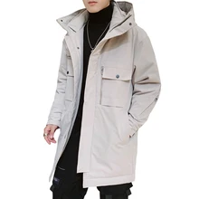 Down Coat Male Winter 5XL Long Trench Duck Down Jacket Parkas Gray Duck Windproof down coat with hoodes Outwear solid A521-DS594