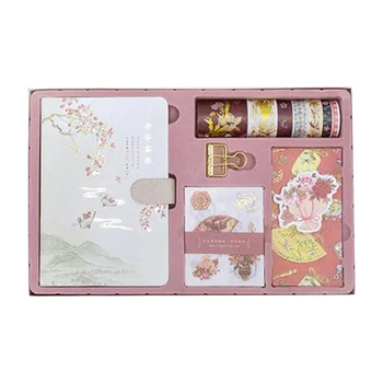 

1set Journal Notebook Magnetic Buckle Clips Stationery DIY Travel Chinese Style With Paper Stickers Portable Horizontal Line