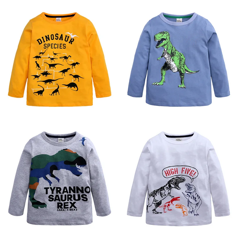 

Korean-style Childrenswear a Ready 2019 Spring And Autumn KID'S T-shirt Big Boy Cotton Dinosaur Tops Manufacturers Direct Sellin