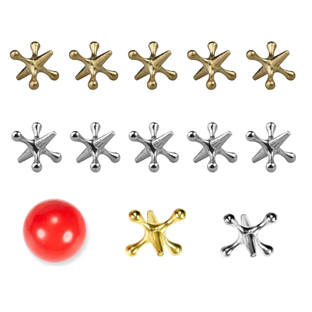NEW Metal Play Jacks Game w/ Ball Set 10X Gold Silver Metal Jacks Metallic Jacks and Bouncy Ball Set Game Prizes Party 3