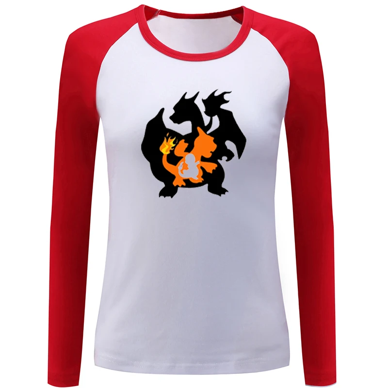 Pokemon Charizard Bulbasaur Пикачу Сквиртл женская футболка с длинным рукавом и принтом графическая футболка хлопковые футболки подарок - Цвет: YaSCR024C