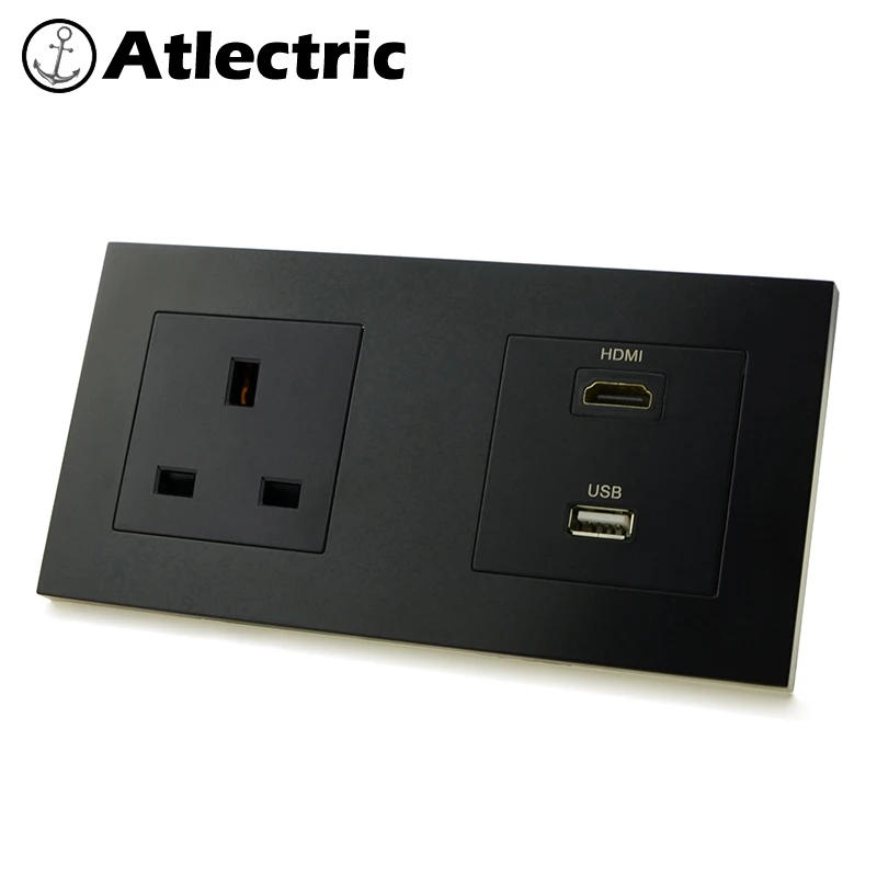 

Atlectric UK Standard Plug Wall Double Socket Plastic Panel HDMI TC USB Data Port Jack Socket Power Electrical Outlet