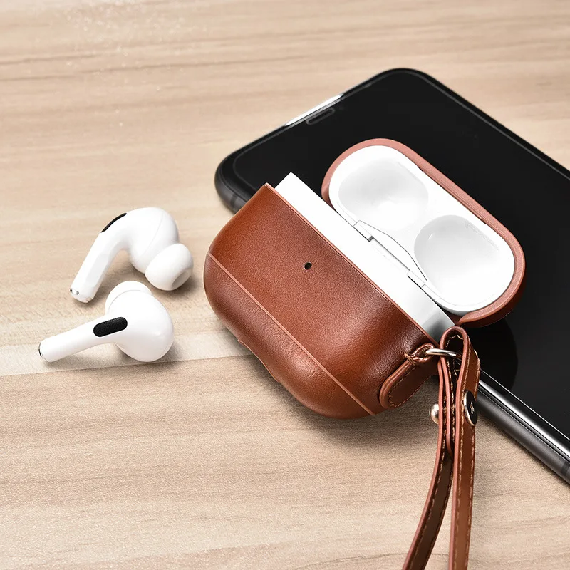 Applicable to Headphones Generation 3 Protective Case Genuine Leather Strap AirPods Pro Protective Case for Apple