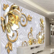 На заказ Большая фреска 3D обои Современная креативная Модная бижутерия Китайский Лотос Золотой желтый абстрактный декор стен глубокий 5D тиснением