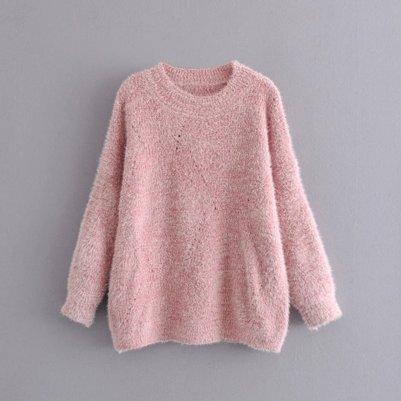 

Women's Winter Long Sleeve Sweater Female 2019 Autumn O-Neck Knitted Pullover Soft Loose Fluffy Knitted Tops