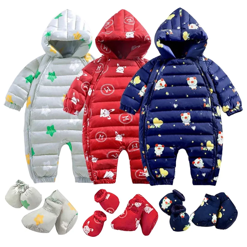 

winter jumpsuit duck down romper winter baby infant girl winter clothes winter clothes for baby with gloves and foot cover