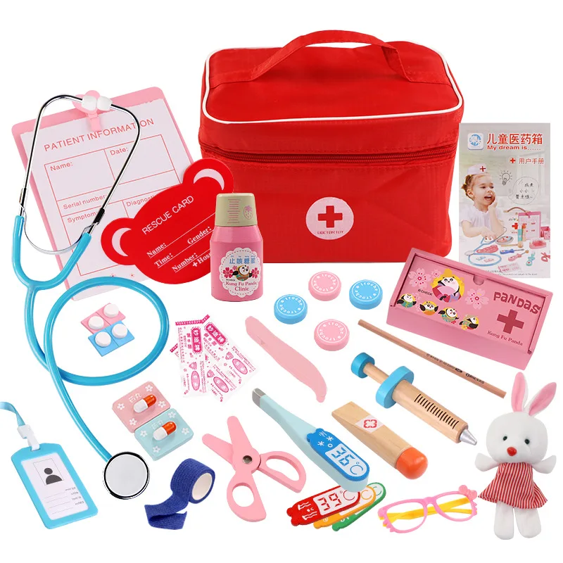 

Children Play House Doctor Toy Set Educational Model Cloth Bag Medicine Cabinet Simulation Nurses Injection Medical Kit