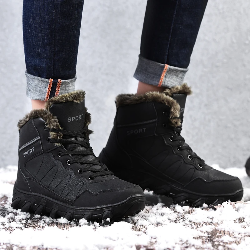 Зимние теплые мужские Ботильоны; натуральная кожа; охотничьи ботинки для мужчин; зимние ботинки; уличные плюшевые ботинки на меху; Мужская обувь; большие размеры; KOZLOV