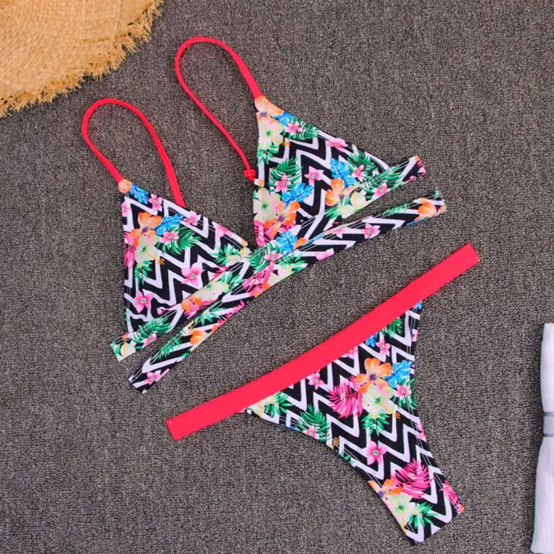 

2020 Women Print Bikinis Swimsuit Cross Bandage Push Up Beach Brazilian Swimwear 6XDC