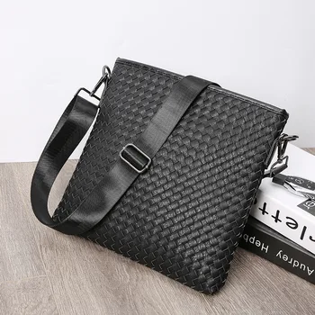 

Vintage men's shoulder bags brand crossbody bags for man designer male PU leather messenger bags classic hand weave male bag