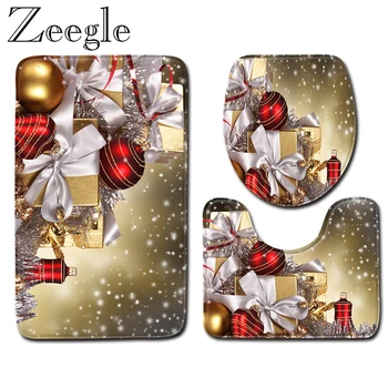 

Zeegle 3pcs Christmas Bath Mat Set Anti-slip Bathroom Carpet Shower Rug Soft Toilet Mat Absorbent Bathroom Rug Set Foot Mat