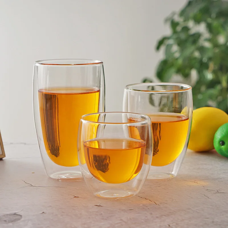 Heat Resistant Double Wall Glass Cup 80/150/250/350 Ml Beer Coffee Water Cups Transparent Cup Wholesale Drink Glass Set