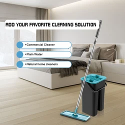 Bucket Mop Floor Flat Mop Hand Free Squeeze Washing Mops Floor Cleaning Mops For Home Household With Replacement Microfiber Pads