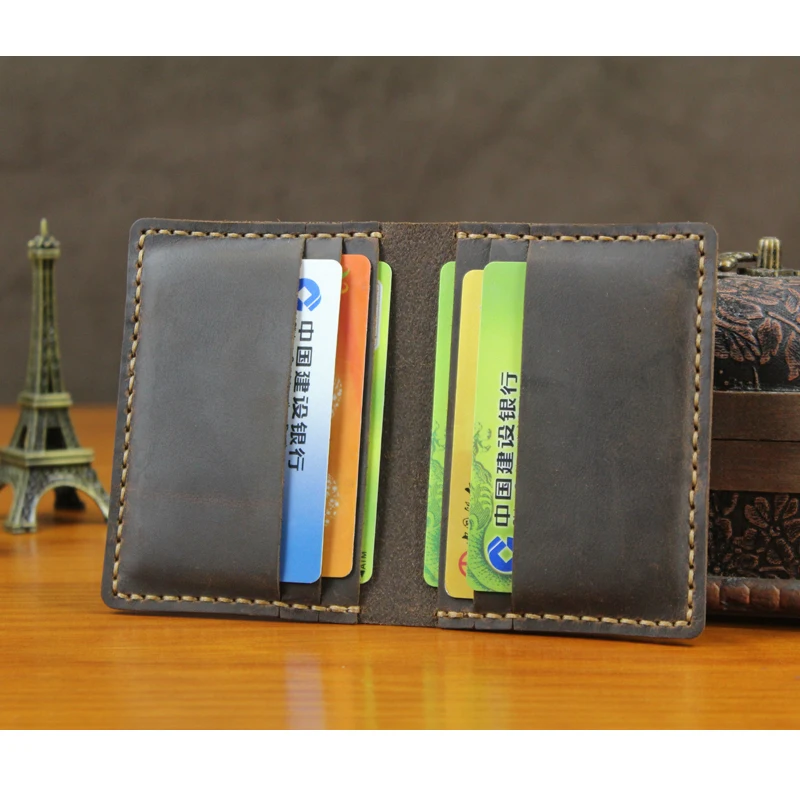 Handmade Crazy horse Genuine Leather Men card holder slim Leather Card wallet Business card holder Women name Card Sleeve
