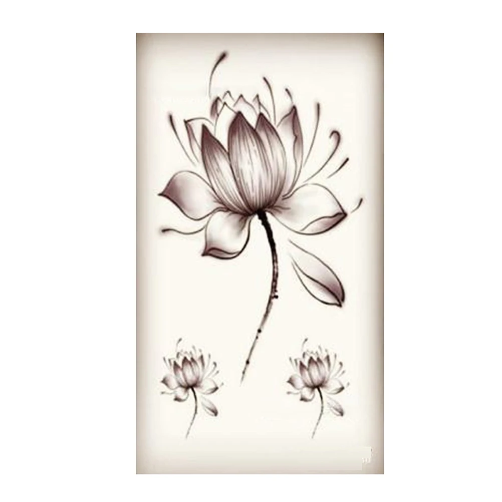 Black Waterproof Lotus Flower stickers women Lotus flower tattoo Temporary Tattoo Stickers Temporary Body Art Waterproof Tattoo