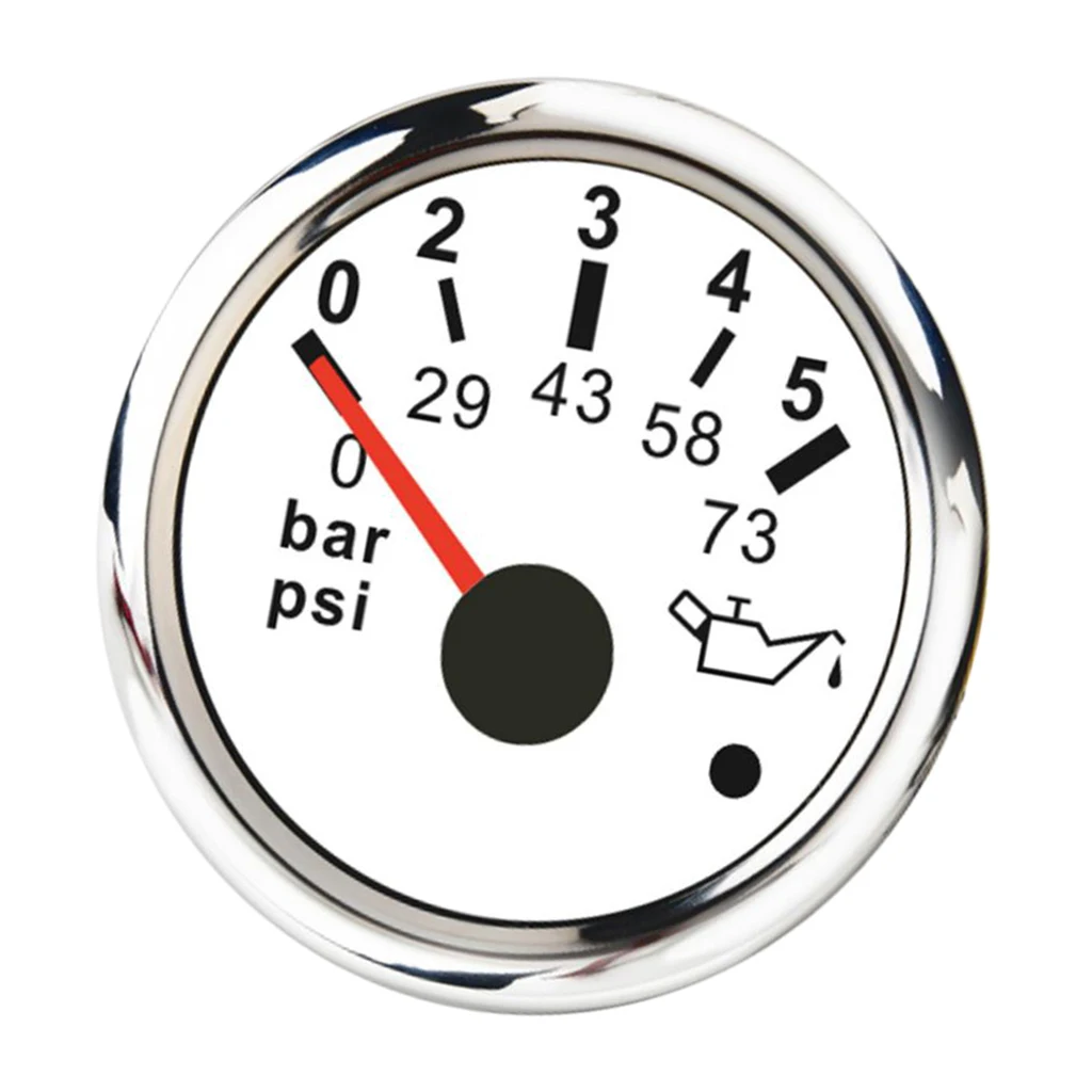 52MM 2'' Oil Pressure Indicator Meter Gauge IP67 10-185Ω 0~5 Bar Marine, White, IP67 Waterproof