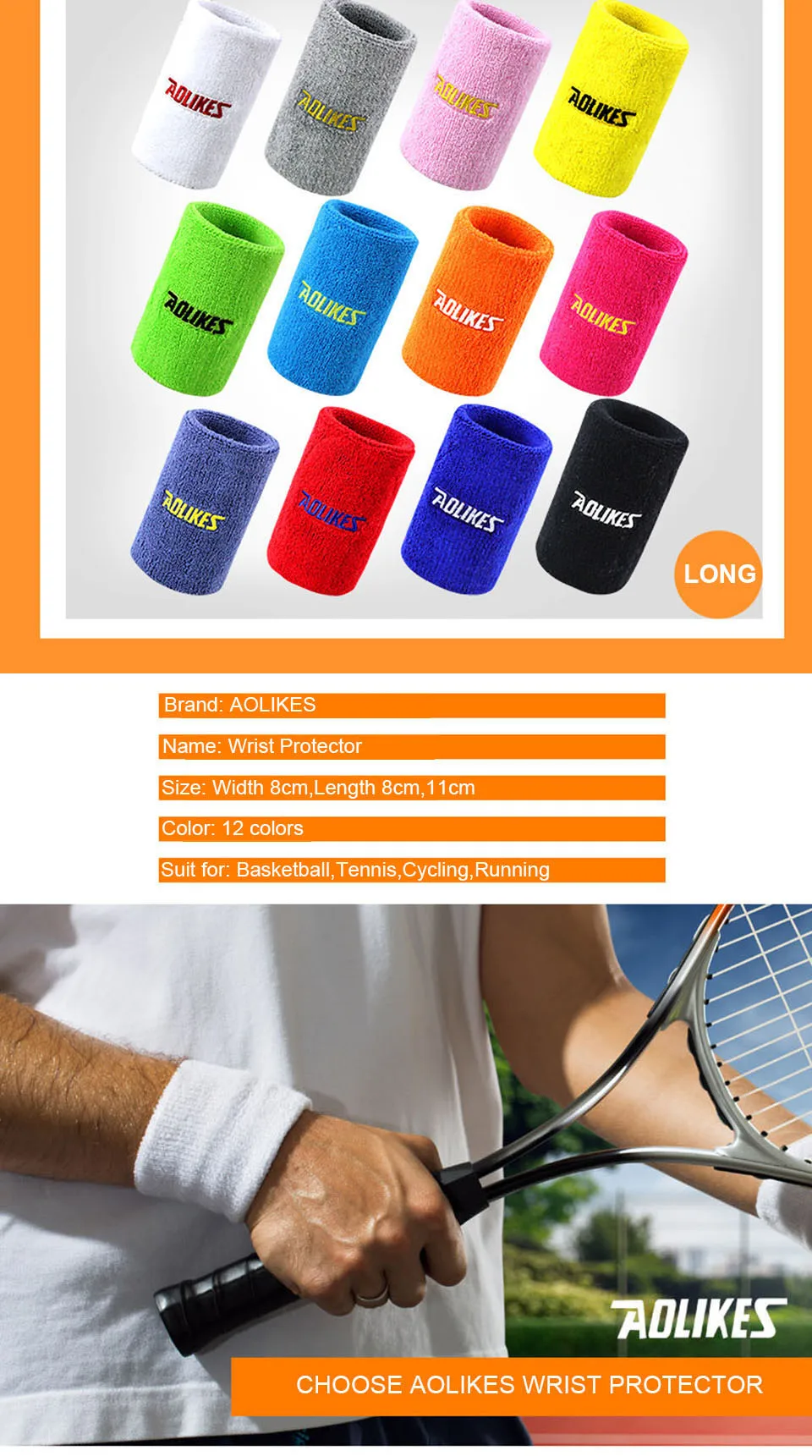 Description Picture 6 of itemAOLIKES 1PCS Cotton Elastic Wristbands Gym Fitness Gear Support Power Weightlifting Wrist Wraps for Basketball Tennis Brace