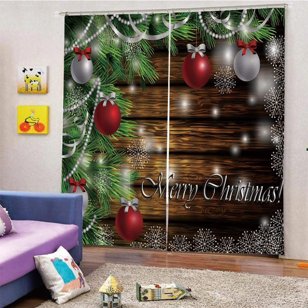 2pc/Set Darkening Window Curtain Drape Valance - Christmas Theme - Fit Most Standard Rod - Home Office Bedroom Bathroom