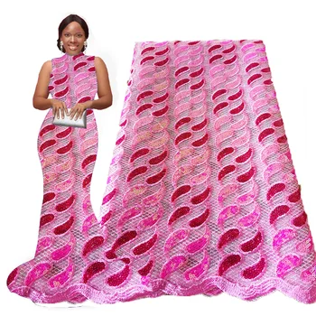 

Baby Pink Sequence Nigerian Lace Fabrics High Quality Lace Embroidery Lace Fabric for African Aso Ebi Wedding Party Dresses