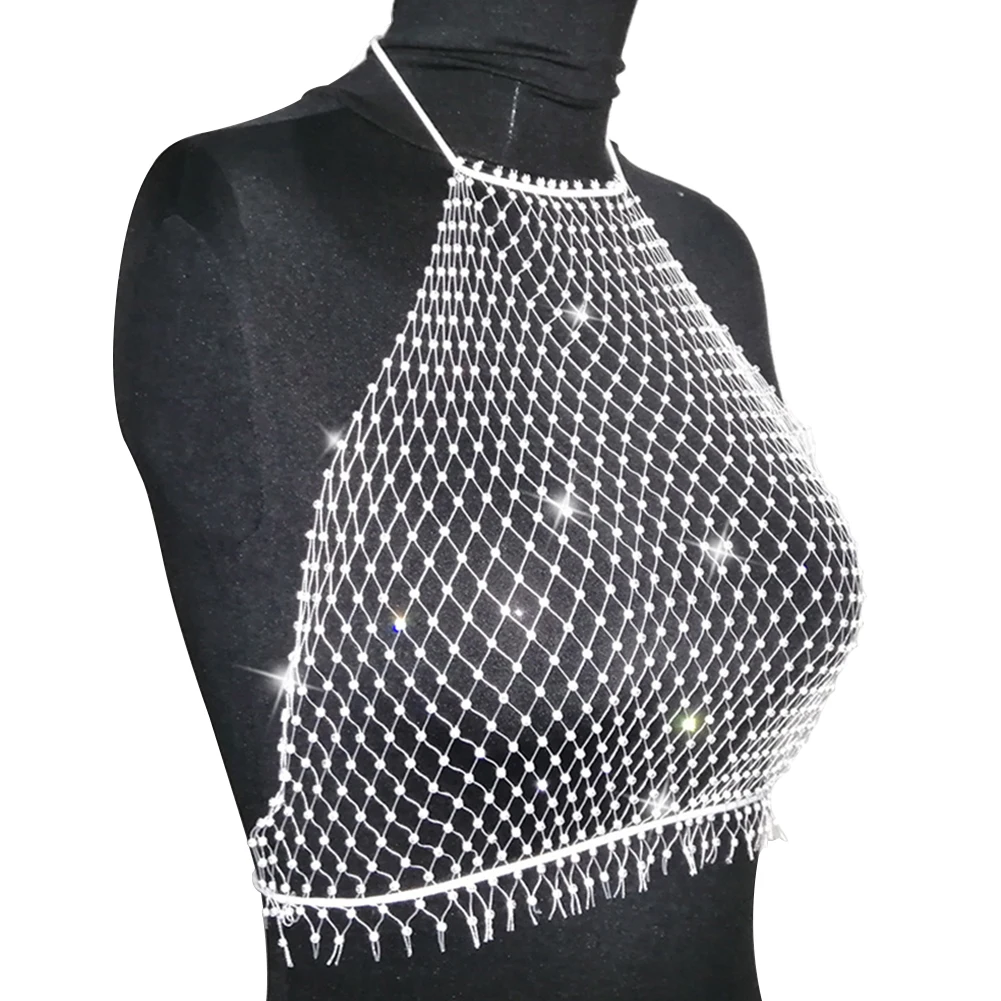 

Women Cover Up Swim Fashion Party Beautiful Halterneck Travel Rhinestone Shiny Two Pieces Fishnet Mesh Beach Summer Sexy