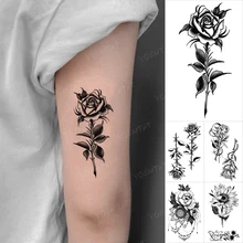 Realistic Sexy Rose Waterproof Temporary Tattoo Sticker Peony Henna Line Flower Flash Tatoo Women Men 3D Body Art Fake Tato Cool