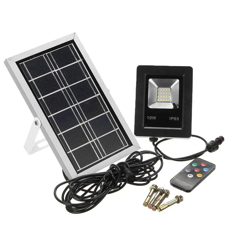 

LED Solar Flood Light 10W with Remote Controller Solar Panel Outdoor Lighting 20 LED Floodlighting IP65 White