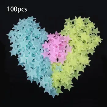 

100PC Kids Bedroom Fluorescent Glow In The Dark Stars Glow Wall Stickers Stars Luminous Luminous Glow Sticker Color