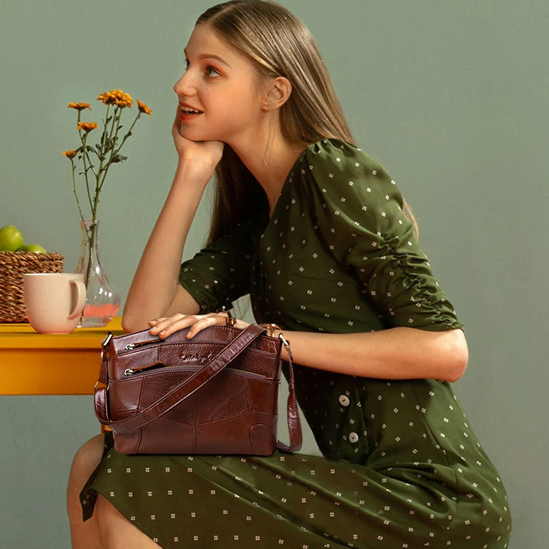 Cobbler Legend Multi Pockets Vintage Genuine Leather Bag Female Small Women Handbags Women Shoulder Crossbody Bag