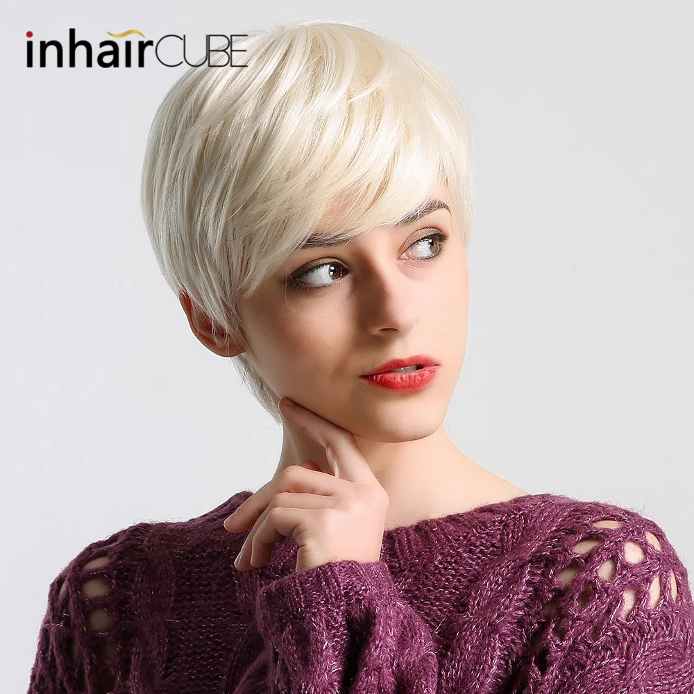 INHAIR CUBE 6 "Серый Белый 50% синтетические + человеческие волосы натуральные прямые