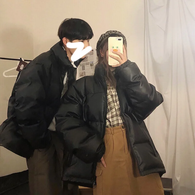 INS Little Brother Little Sister/ пуховое пальто в Корейском стиле; утепленная одежда с хлопковой подкладкой из искусственной кожи