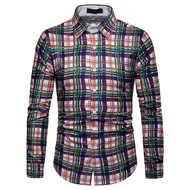 

Spring new plaid mens cotton shirts Casual Slim Fit men long sleeve dress shirts male shirt homme Plus Size