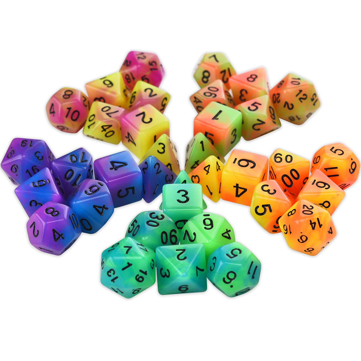 Glow in The Dark Polyhedral 7-Die Two Tone Dice Set D4 D6 D8 D10 D% D12 D20 for Table Games RPG DND