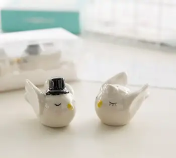

New 100pcs=50sets/LOT Bride Groom Angel Love Birds Salt and Pepper Shaker Wedding Favors and Gits for Guest
