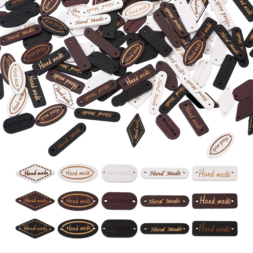 

300Pcs 15 Style Schima Superba Wood Links Mixed Shapes with Word Handmade Mixed Color 20pcs/Style