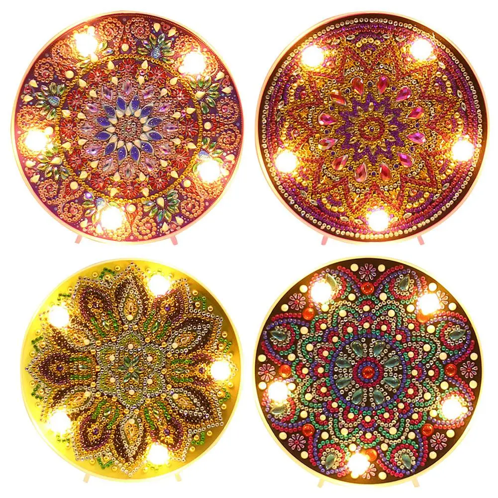 

15cm Resin Mandala Flower Diamond Painting with LED Night Light 2019 Round Cross Stitch Diamond Embroidery DIY Craft Home Decor