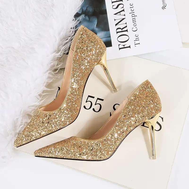 white and gold wedding shoes