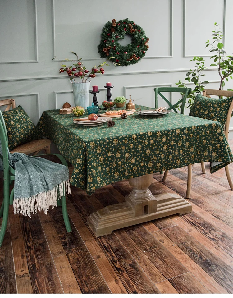 Зеленая Золотая Рождественская елка настольное полотно чехол из хлопка, льна в американском стиле скатерть для праздника дома на открытом воздухе праздничный Декор