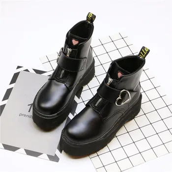 

Spring Autumn Motorcycle Boots Women Fashion Love heart Round Toe Platform wedges Combat Boots Ladies Shoes Botas Mujer B12-07