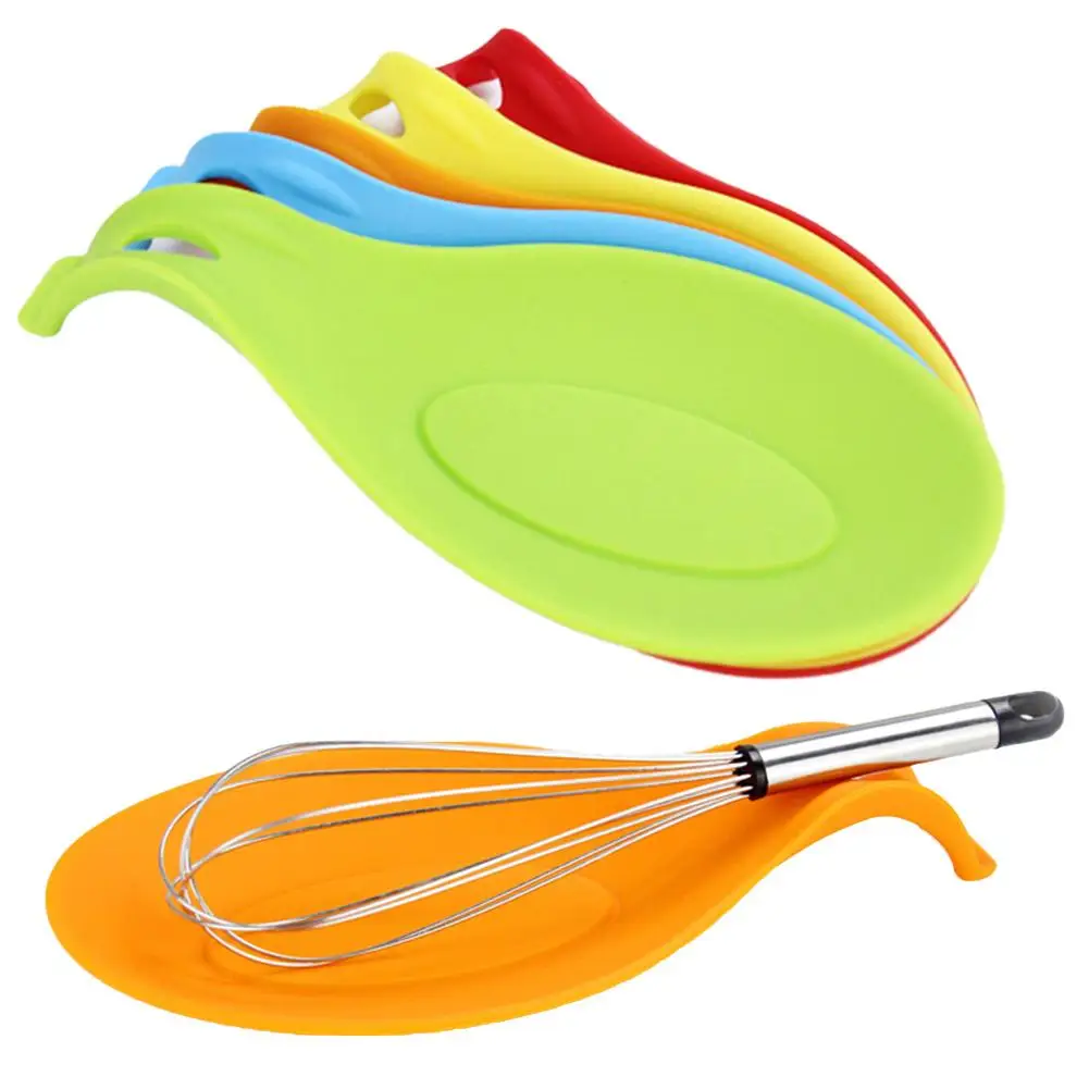 Silicone Spoon Rest Food Grade Silica Gel Spoon Put Mat Device Heat Resistant Kitchen Utensil Spatula Mixer Pad Mat Holder