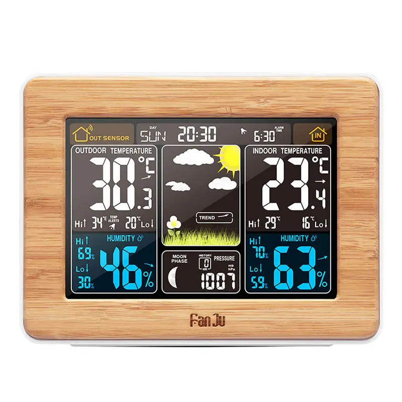 Bamboo with package Профессиональный Домашний цифровой будильник Беспроводная метеостанция Температура внутри и снаружи влажность стены барометр датчик погоды - Цвет: Bamboo with package