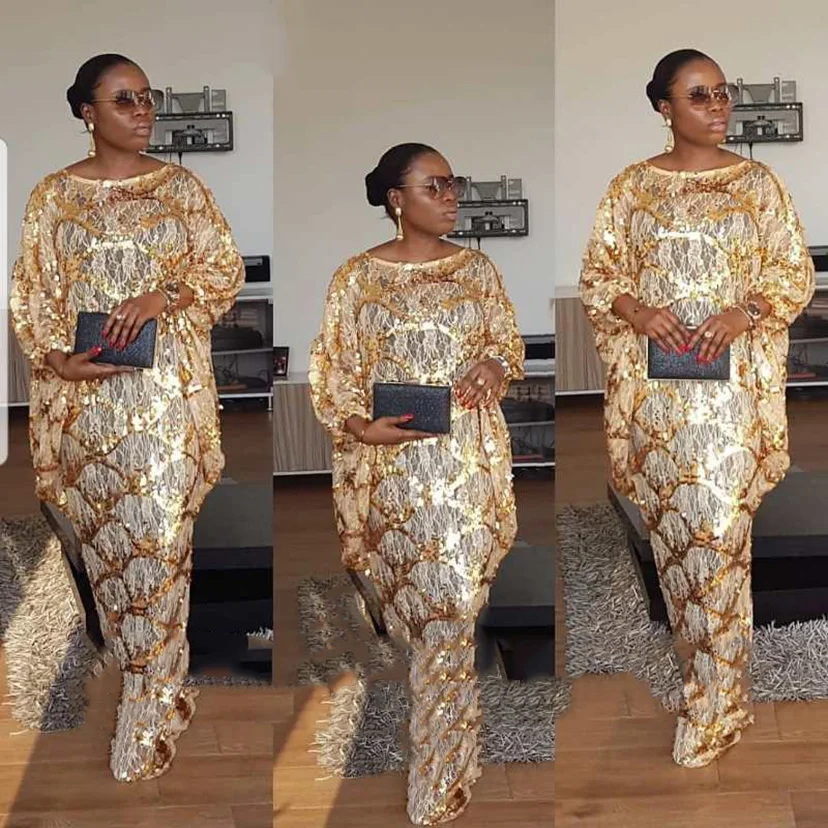 

LW56 Women's Fashion Classic design African clothes Dashiki robe Net lace fabric free size have Inside Loose long dresses