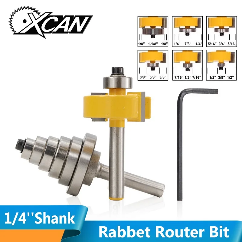 XCAN 7 шт. 1/"(6,35 мм) Хвостовик Rabbet фрезы с 6 набор подшипников Регулируемый Tenon резец Т-образный слот Дерево Фрезы Набор