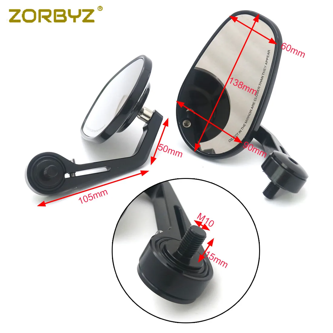 ZORBYZ мотоциклетные черные овальные ручки бар конец зеркало заднего вида 10 мм резьба внутри крепление для Aprilia CR150