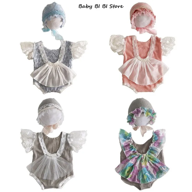 

2Pcs Newborn Photography Props Suit Lace Romper + Hat Set Knit Outfits Clothing 11UC