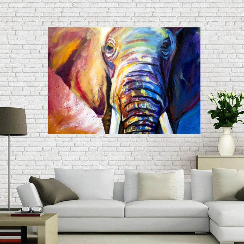 New arrival Custom Art Colourful ELEPHANT Canvas Painting Poster Home Decor Cloth Fabric Wall for Living Room | Дом и сад
